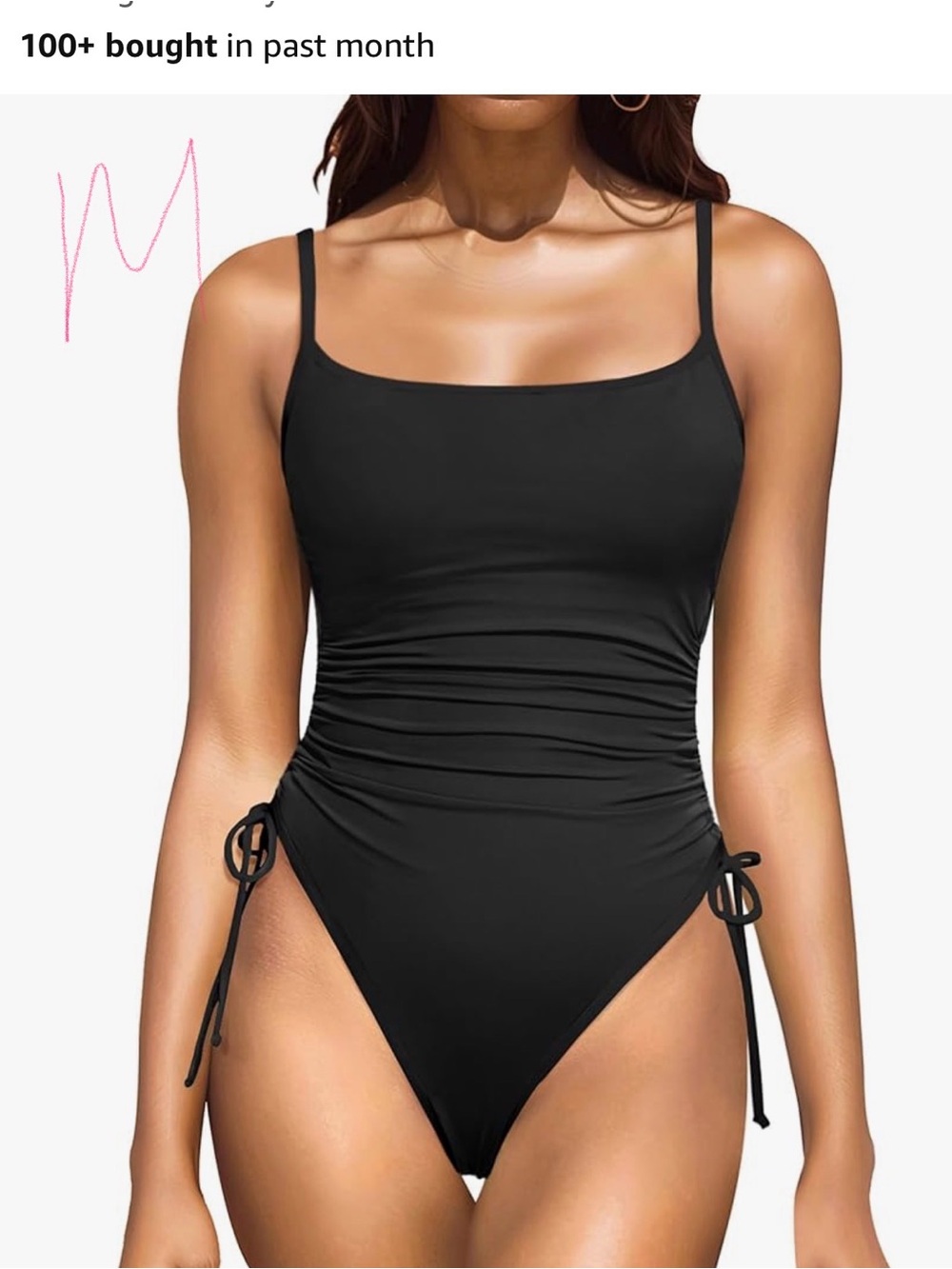 Black Ruched One-Piece Swimsuit with Adjustable Side Ties